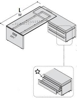Стол с приставной тумбой, стеклянная столешница, правый 118982