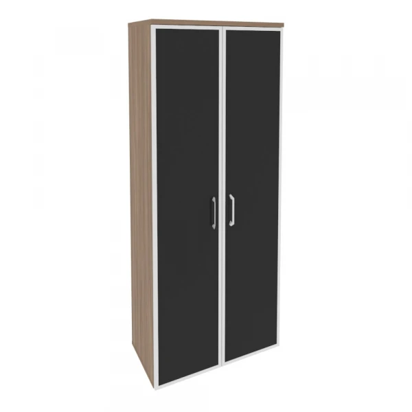 Шкаф высокий широкий (2 высоких фасада стекло лакобель в раме) O.ST-1.10R black. Фото 1
